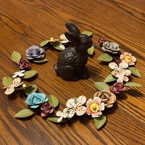 Metal Floral Wreath with Metal Bunny